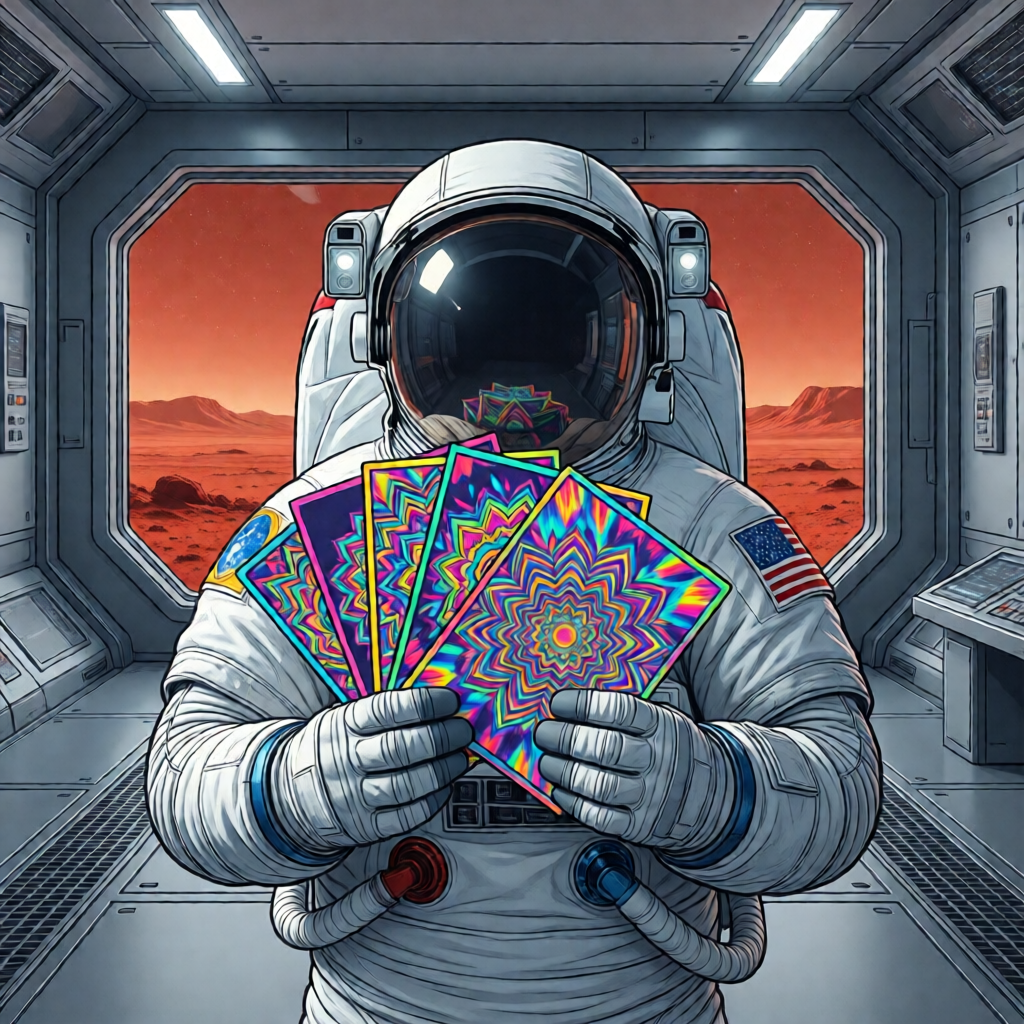 Набор почтовых марок с изображением молекулы или названия LSD-25 на нейтральном фоне